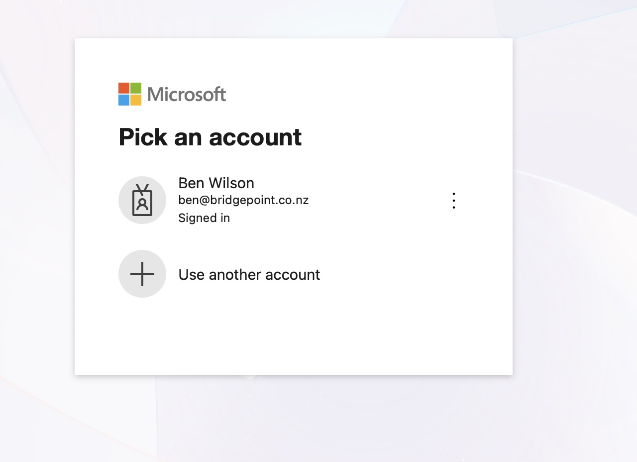 Microsoft OAuth - Pick an account